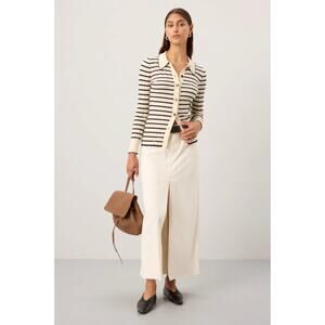 Rails Aurelia Top Button Front Tie Waist Linen Blend Striped Relaxed Tee Sz S